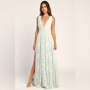Lulus Sweet Sophistication Sage Green Burnout Floral Maxi Dress - Size M